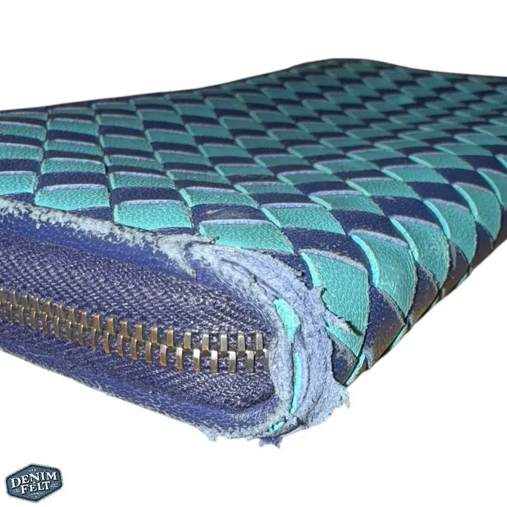 Bottega Veneta Turquoise/Navy Long Zip-Around‎ Leather Continental Wallet 💙RARE